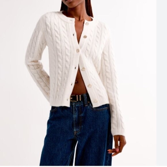 Nautica | 100% Cotton Cable Knit Cardigan | Ivory | Size Large - Picture 1 of 10